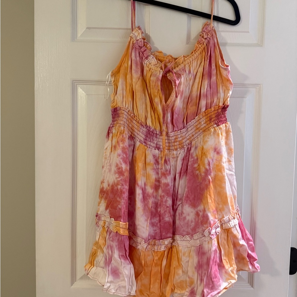 Tularosa Pink & Orange Tie-Dye Spaghetti Strap Dress Top